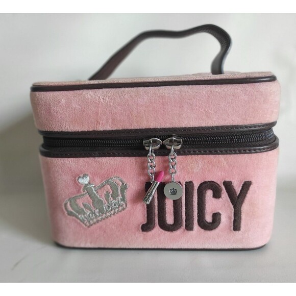Vintag Juicy Couture Velour cosmetic train casemakeup bag Pink - Picture 2 of 13